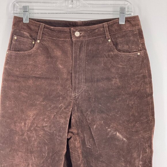 Vtg Newport News Suede Pants Womens 8T Genuine Leather Brown Straight Leg Cowboy - Picture 4 of 7